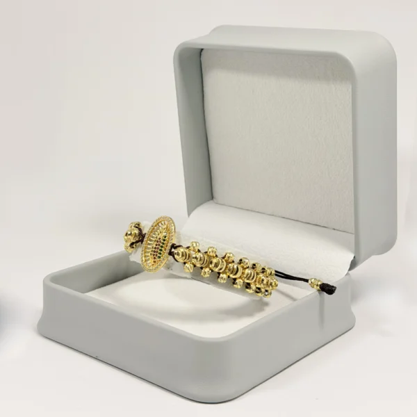 Pulsera Tejida | Virgen de Guadalupe | Oro Laminado 18K | Color Cafe.