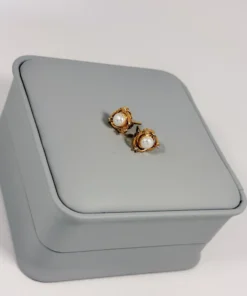 Alternative view of Aretes Topo Rosa Perla Circonias Dorado | Colección Essenza | Oro Laminado 18K