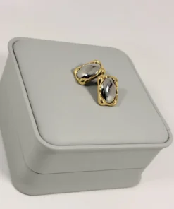 Alternative view of Aretes Topo Ovalado Enmarcado Bicolor | Colección Essenza | Oro Laminado 18K