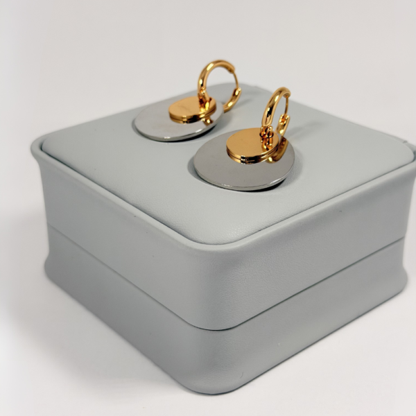 Alternative view of Aretes Candonga Doble Disco Bicolor | Colección Cerchio | Oro Laminado 18K