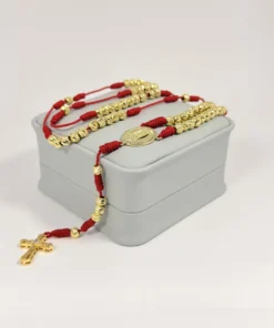 Rosario Rojo Tejido a Mano Balines 6mm | Oro Laminado 18K