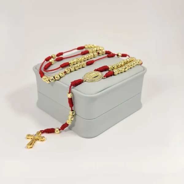 Rosario Rojo Tejido a Mano Balines 6mm | Oro Laminado 18K