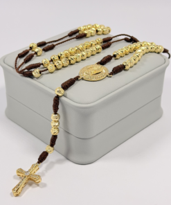 Rosario Cafe Tejido a Mano Balines 6mm | Oro Laminado 18K