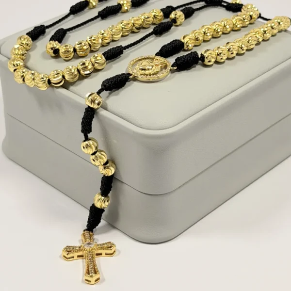 Alternative view of Rosario Negro Tejido a Mano Balines 6mm | Oro Laminado 18K