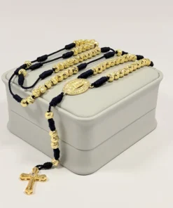 Rosario Azul Rey Tejido a Mano Balines 6mm | Oro Laminado 18K