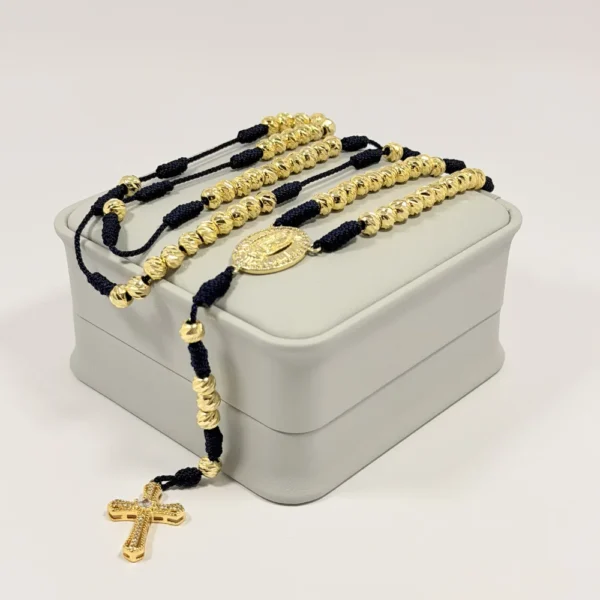 Rosario Azul Rey Tejido a Mano Balines 6mm | Oro Laminado 18K