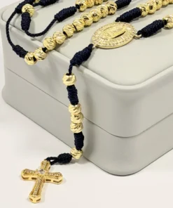 Alternative view of Rosario Azul Rey Tejido a Mano Balines 6mm | Oro Laminado 18K