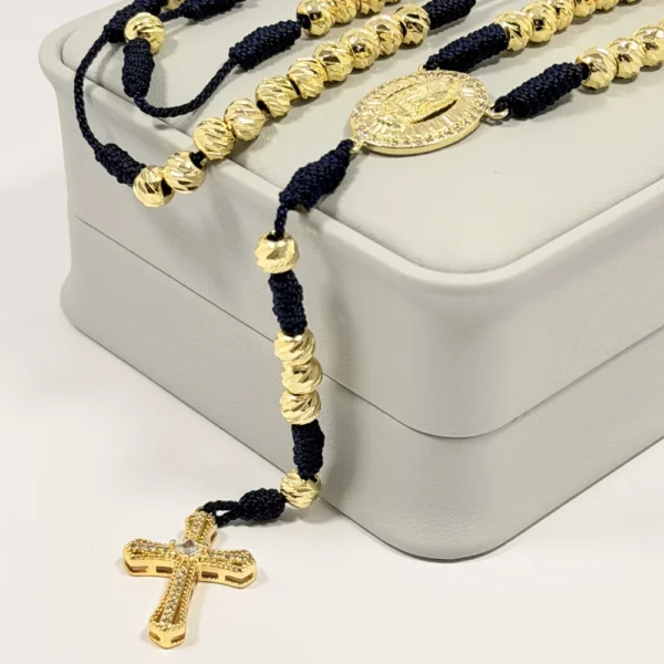 Alternative view of Rosario Azul Rey Tejido a Mano Balines 6mm | Oro Laminado 18K