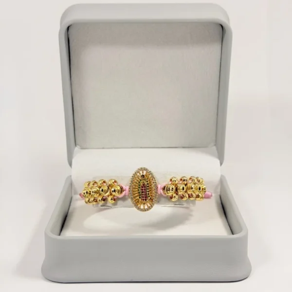 Alternative view of Pulsera Tejida | Virgen de Guadalupe | Oro Laminado 18K | Color Rosado Pastel.